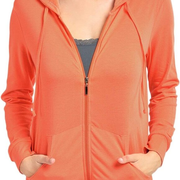 Fashion-Forward Women's Lightweight Zip Hoodie - Coral, Machine Washable - Picture 4 of 4